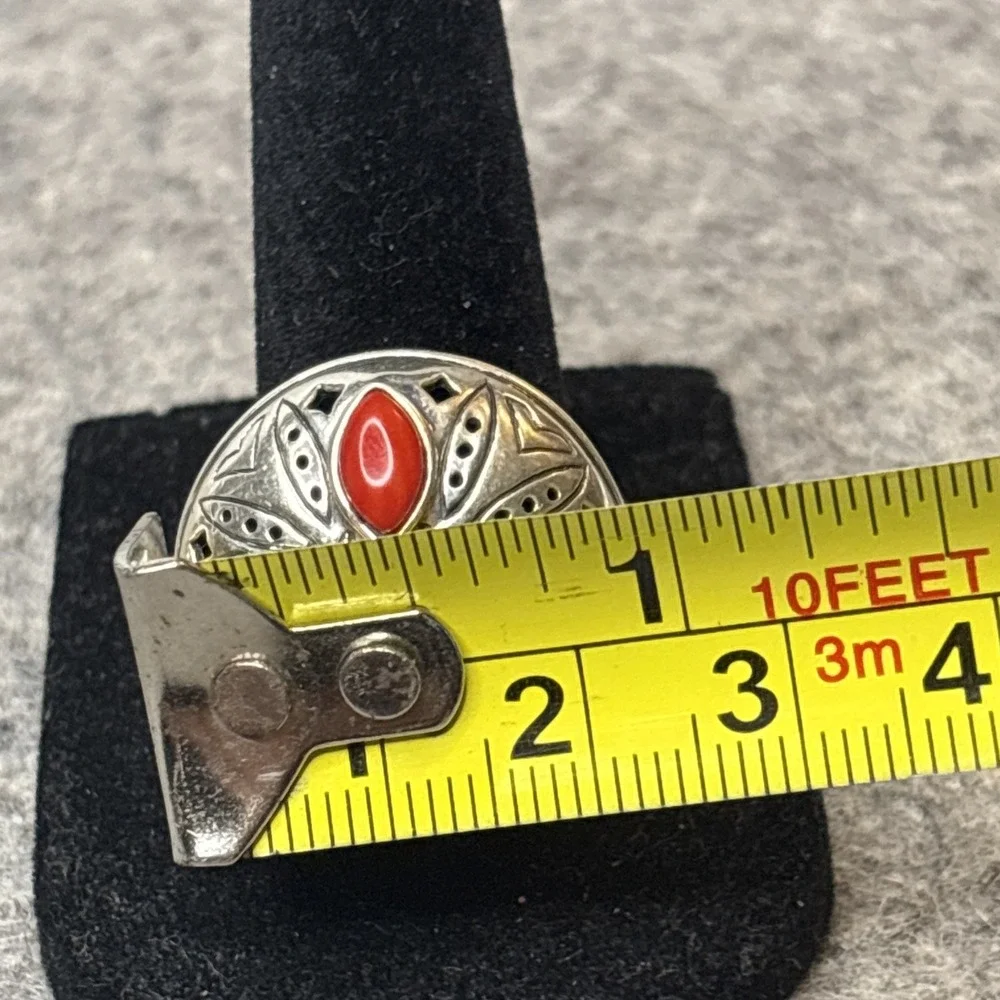 Jean Lin Red Coral Ring 925 Sterling ilver Floral Statement Size 7.5 13g